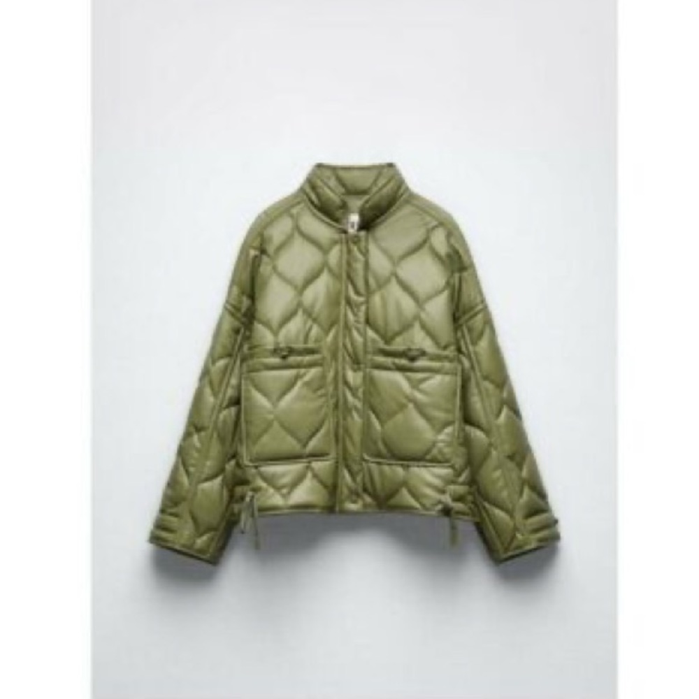 Zara Faux Leather Quilted Padded Bomber Jacket